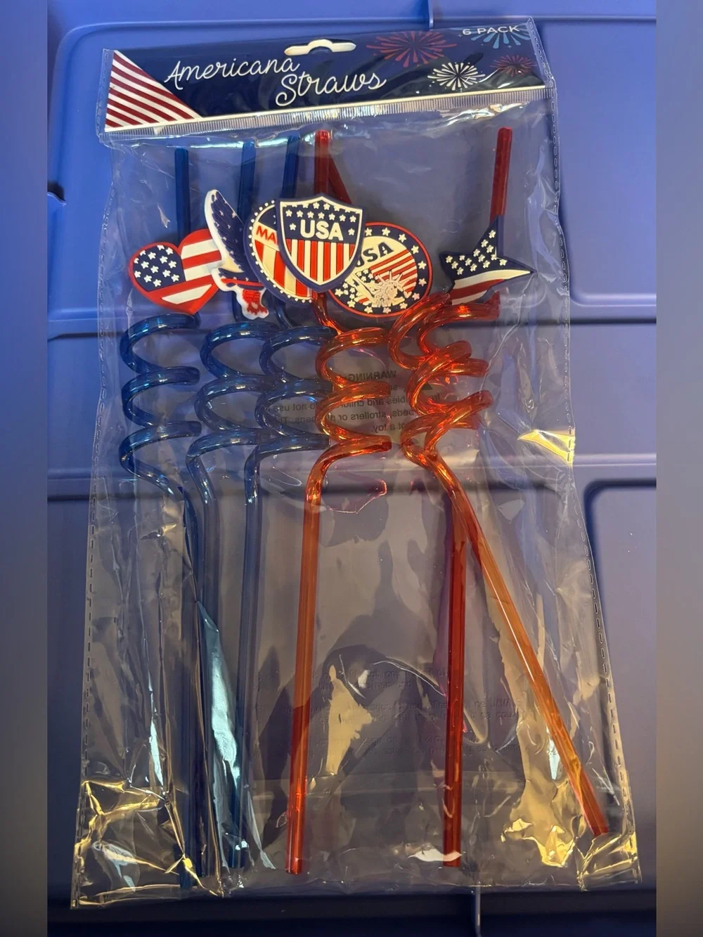 New Americana Straws Patriotic Spiral Drink Straws - Red & Blue USA Flags 6 pc